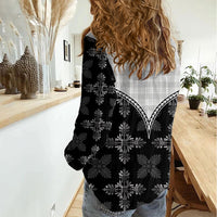 Black Hawaii Paniolo Quilt Motif Women Casual Shirt