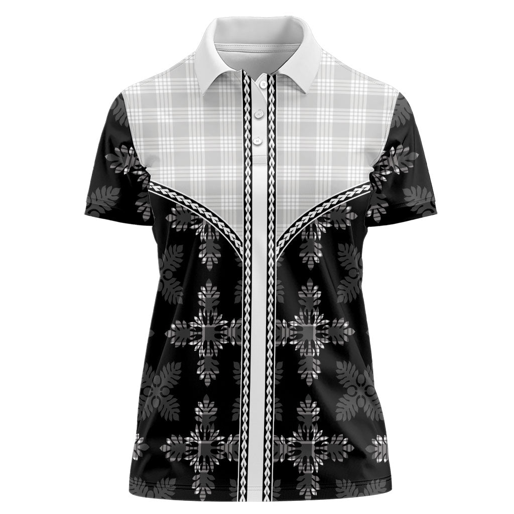 Black Hawaii Paniolo Quilt Motif Women Polo Shirt