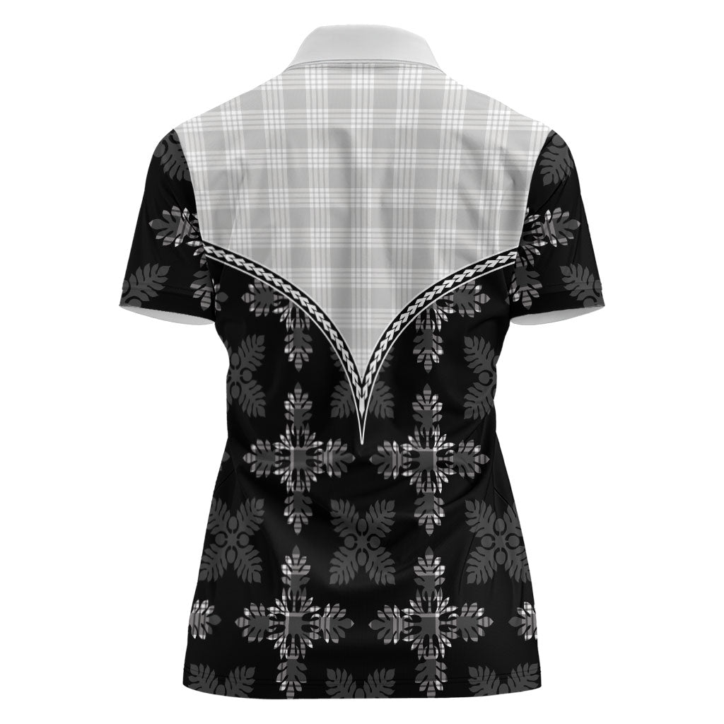Black Hawaii Paniolo Quilt Motif Women Polo Shirt