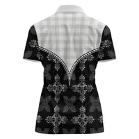 Black Hawaii Paniolo Quilt Motif Women Polo Shirt