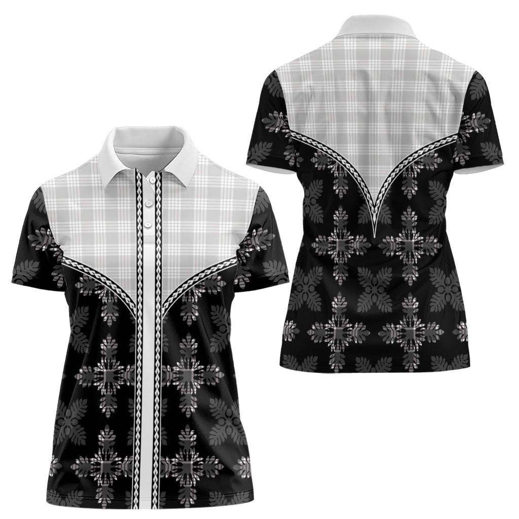 Black Hawaii Paniolo Quilt Motif Women Polo Shirt