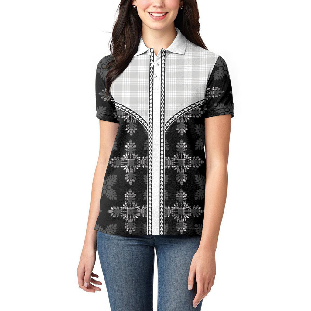 Black Hawaii Paniolo Quilt Motif Women Polo Shirt
