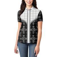 Black Hawaii Paniolo Quilt Motif Women Polo Shirt