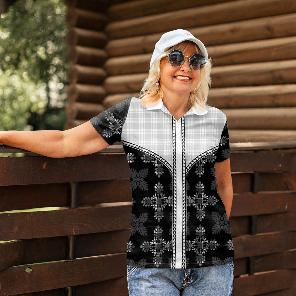 Black Hawaii Paniolo Quilt Motif Women Polo Shirt