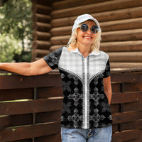 Black Hawaii Paniolo Quilt Motif Women Polo Shirt