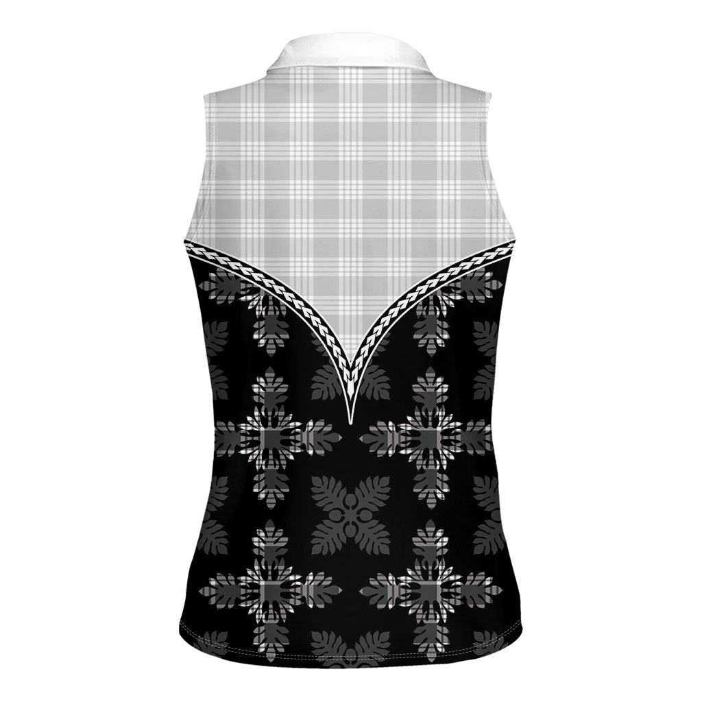 Black Hawaii Paniolo Quilt Motif Women Sleeveless Polo Shirt