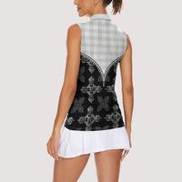 Black Hawaii Paniolo Quilt Motif Women Sleeveless Polo Shirt
