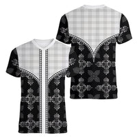 Black Hawaii Paniolo Quilt Motif Women V-Neck T-Shirt