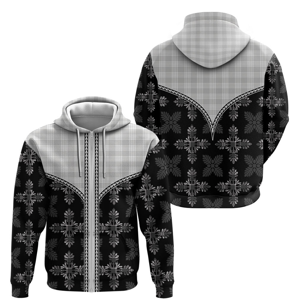 Black Hawaii Paniolo Quilt Motif Zip Hoodie