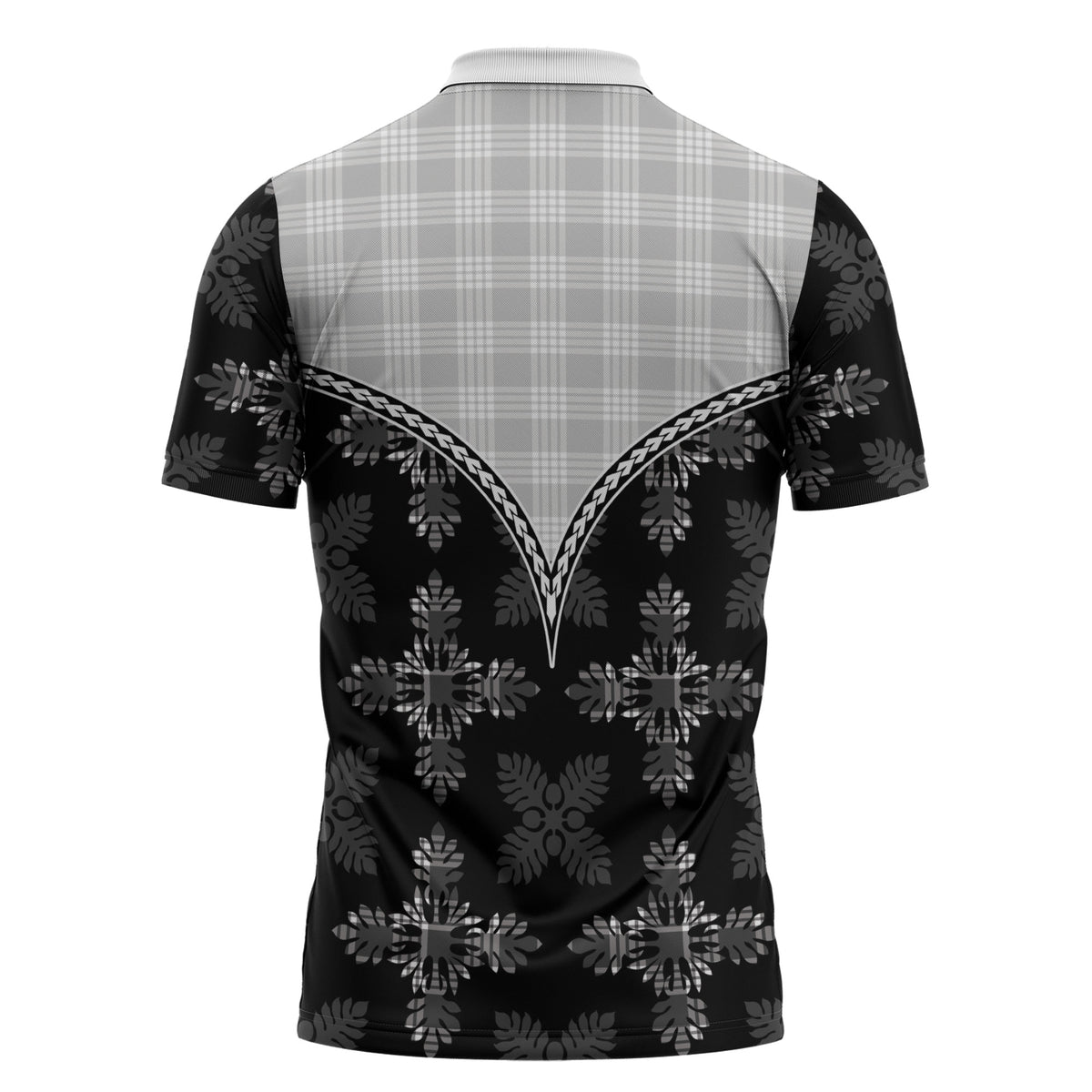 Black Hawaii Paniolo Quilt Motif Zipper Polo Shirt