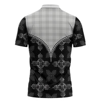 Black Hawaii Paniolo Quilt Motif Zipper Polo Shirt