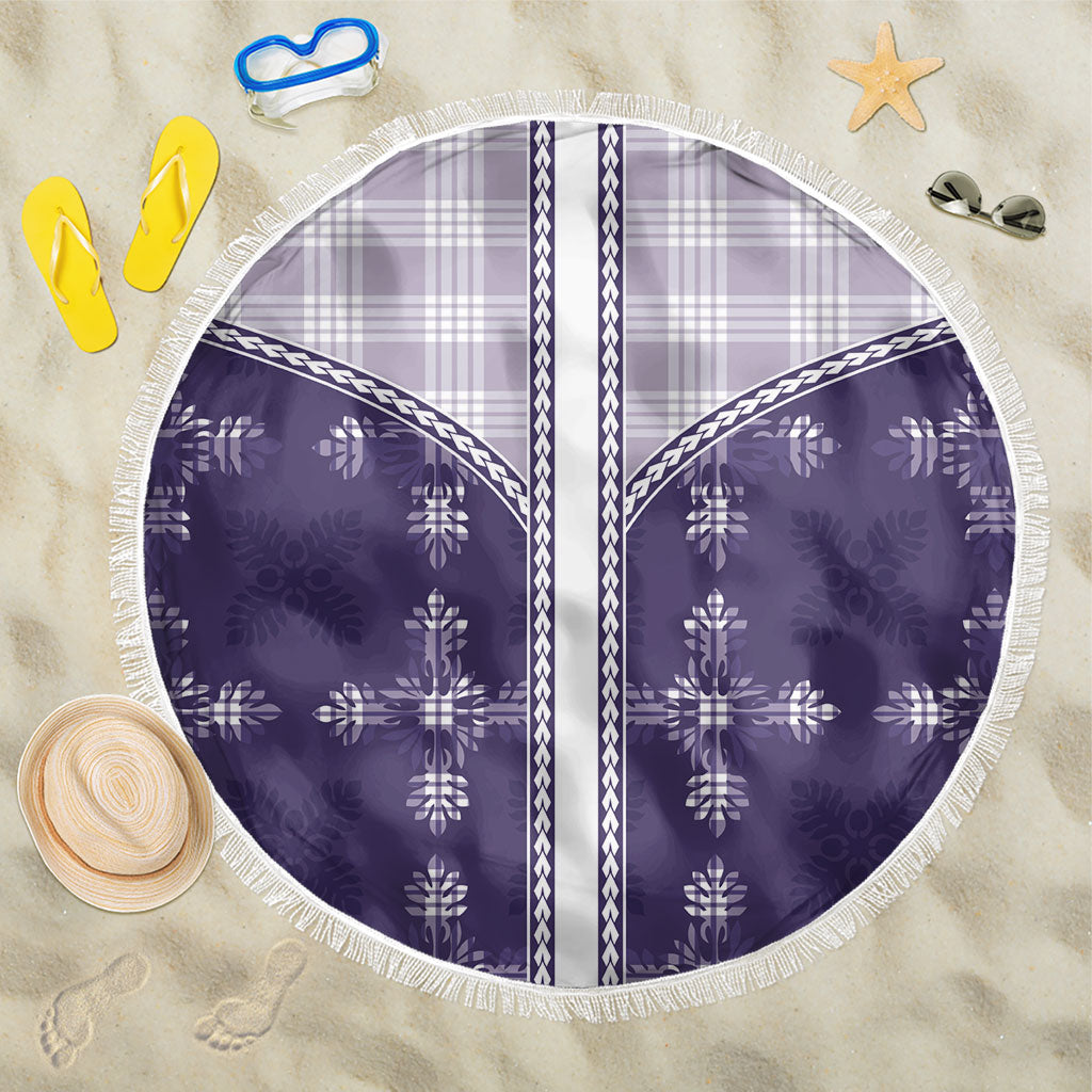 Purple Hawaii Paniolo Quilt Motif Beach Blanket LT05 One Size 150cm Purple - Polynesian Pride