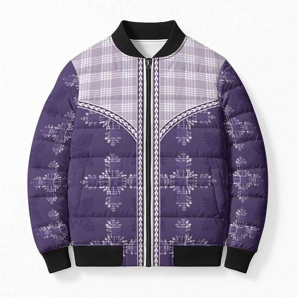 Purple Hawaii Paniolo Quilt Motif Bomber Puffer Jacket
