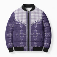 Purple Hawaii Paniolo Quilt Motif Bomber Puffer Jacket