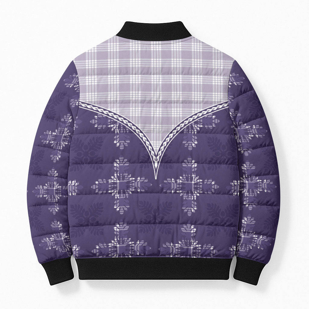 Purple Hawaii Paniolo Quilt Motif Bomber Puffer Jacket