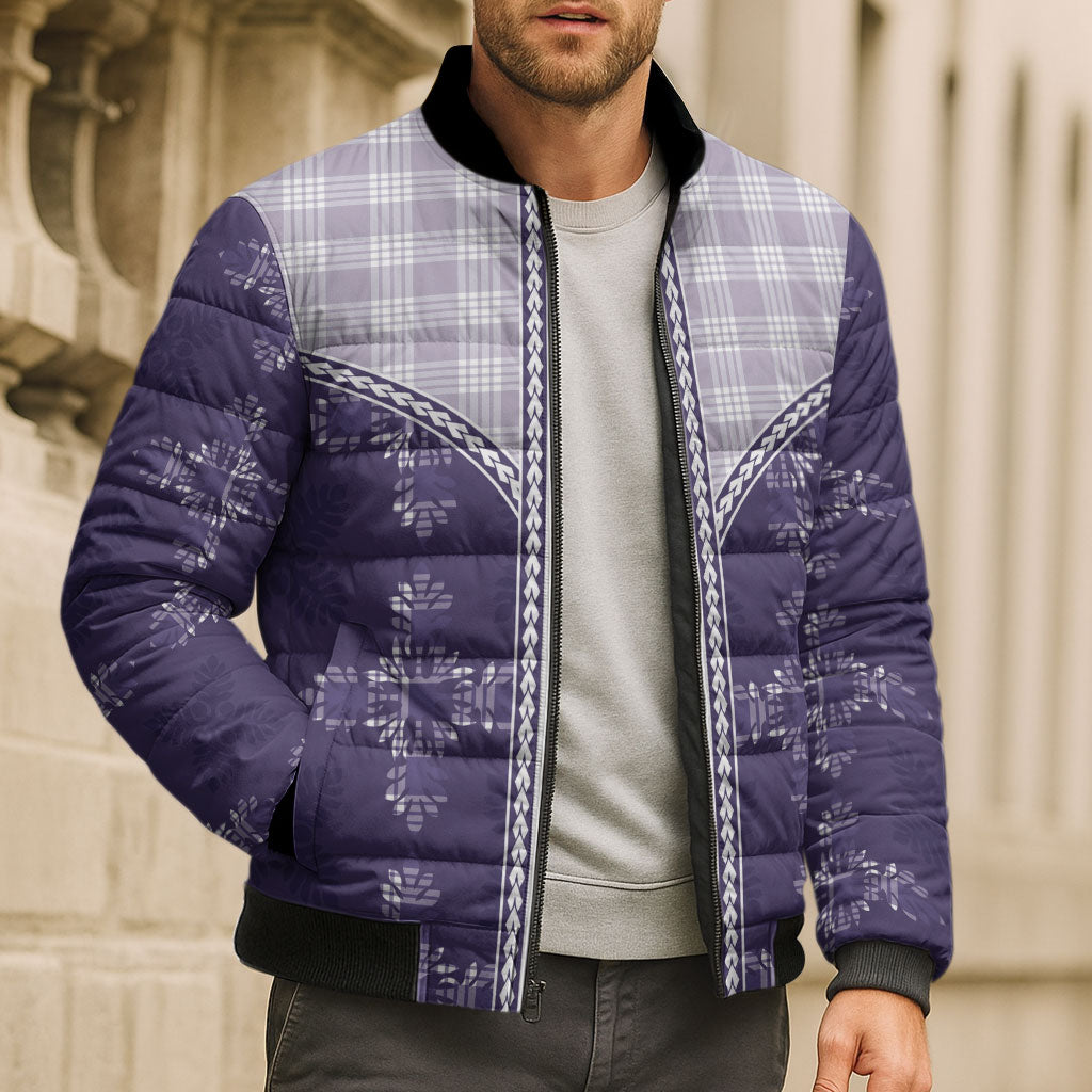 Purple Hawaii Paniolo Quilt Motif Bomber Puffer Jacket