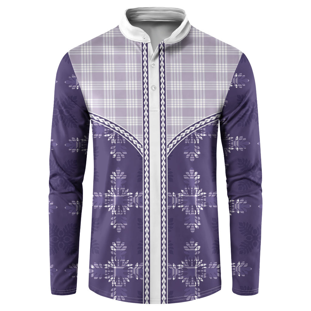 Purple Hawaii Paniolo Quilt Motif Button Sweatshirt