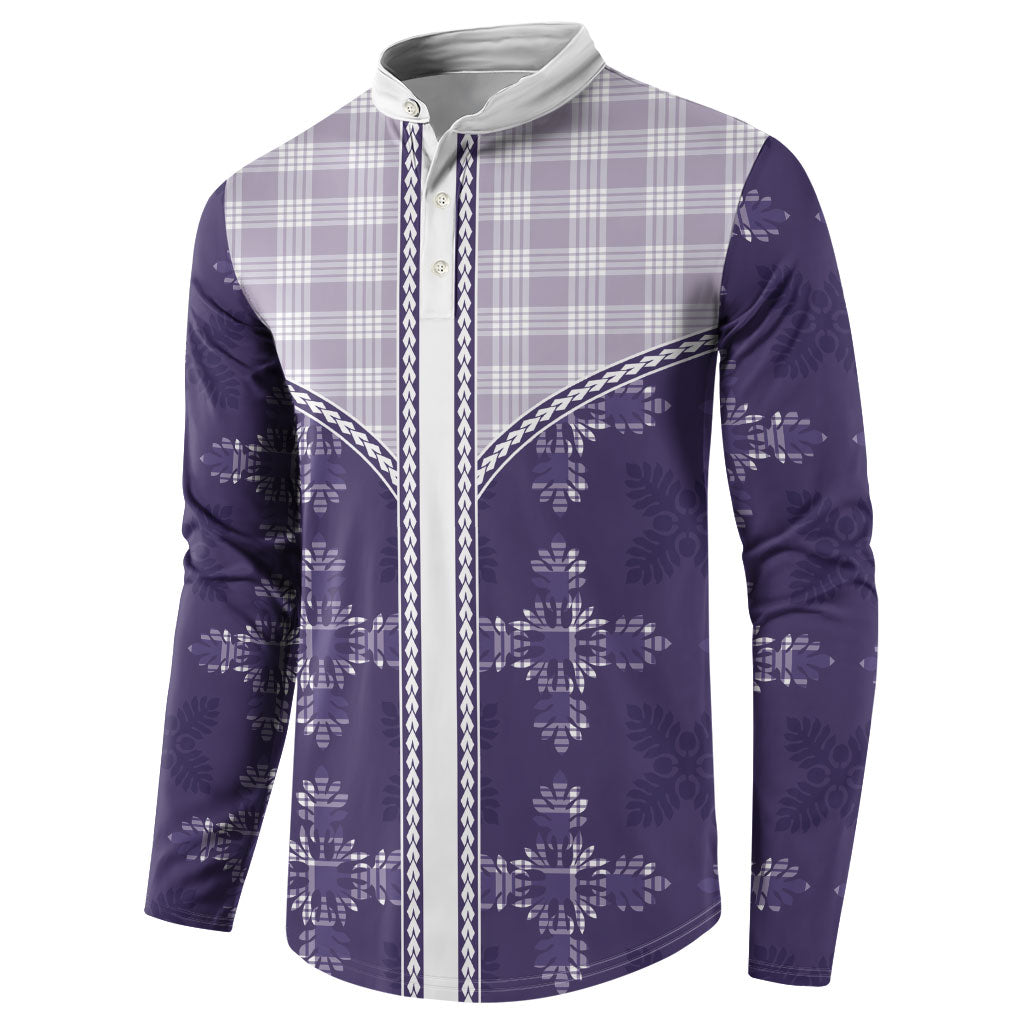 Purple Hawaii Paniolo Quilt Motif Button Sweatshirt