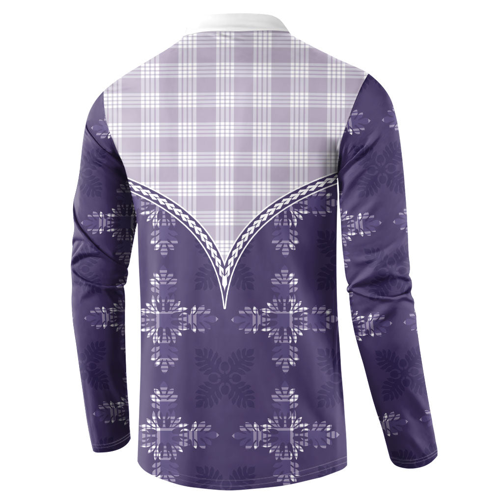 Purple Hawaii Paniolo Quilt Motif Button Sweatshirt