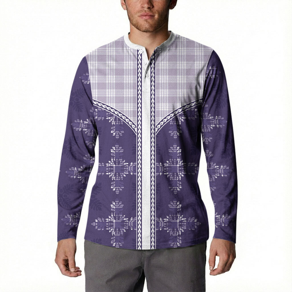 Purple Hawaii Paniolo Quilt Motif Button Sweatshirt