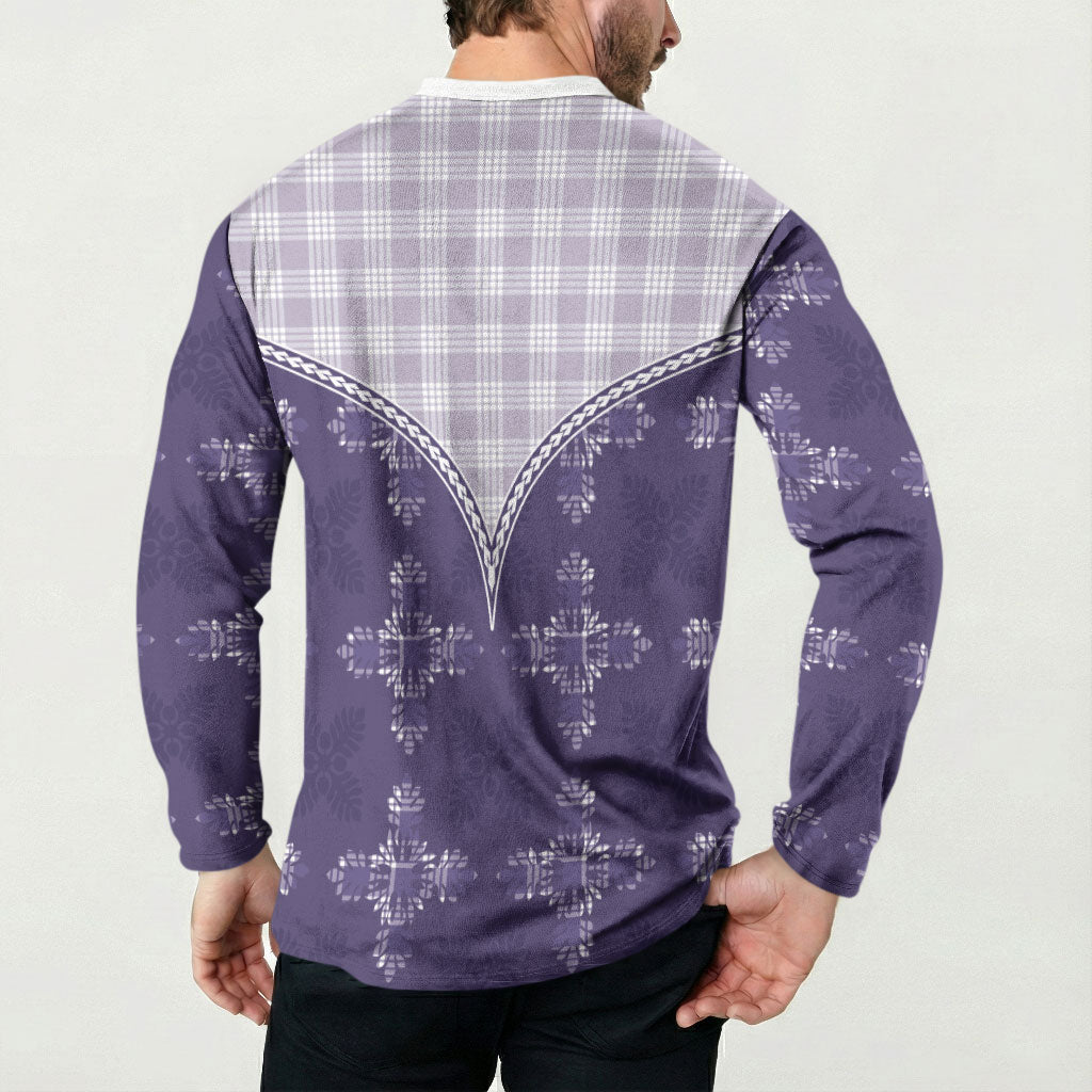 Purple Hawaii Paniolo Quilt Motif Button Sweatshirt