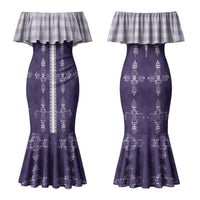 Purple Hawaii Paniolo Quilt Motif Couples Matching Mermaid Dress and Hawaiian Shirt