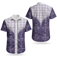 Purple Hawaii Paniolo Quilt Motif Couples Matching Off Shoulder Maxi Dress and Hawaiian Shirt