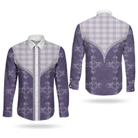Purple Hawaii Paniolo Quilt Motif Couples Matching Puletasi and Long Sleeve Button Shirt