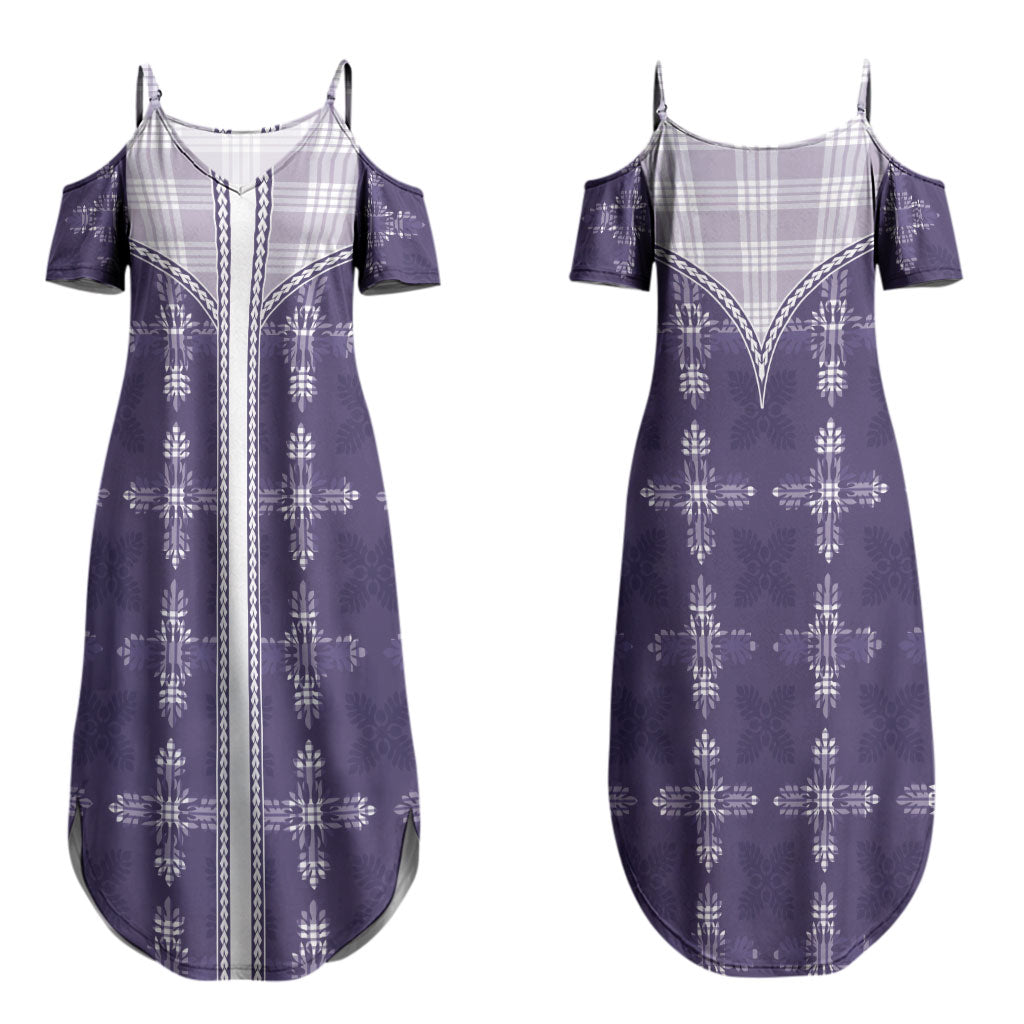 Purple Hawaii Paniolo Quilt Motif Couples Matching Summer Maxi Dress and Long Sleeve Button Shirt