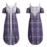 Purple Hawaii Paniolo Quilt Motif Couples Matching Summer Maxi Dress and Long Sleeve Button Shirt