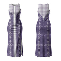 Purple Hawaii Paniolo Quilt Motif Couples Matching Tank Maxi Dress and Long Sleeve Button Shirt