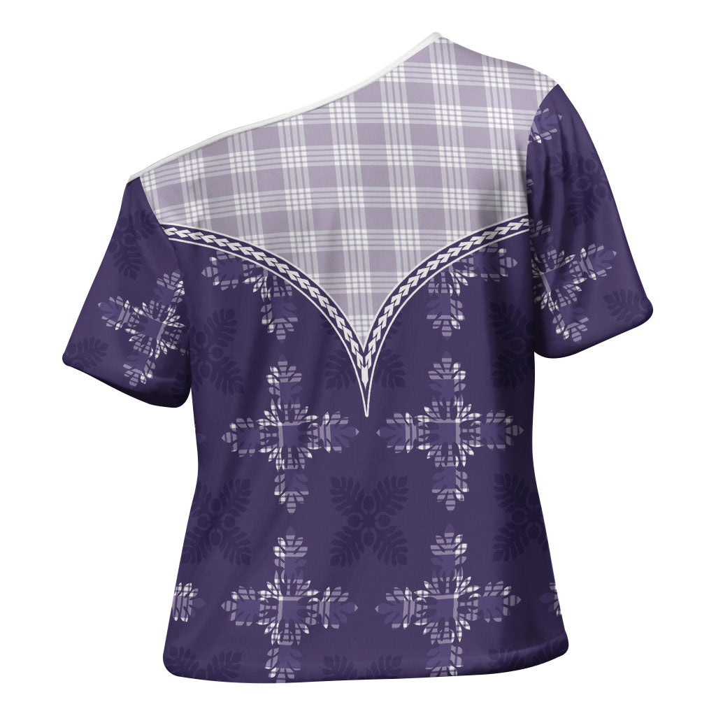 Purple Hawaii Paniolo Quilt Motif Cross Shoulder Shirt