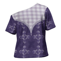 Purple Hawaii Paniolo Quilt Motif Cross Shoulder Shirt