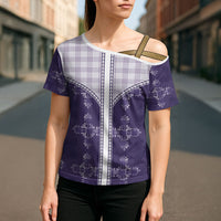 Purple Hawaii Paniolo Quilt Motif Cross Shoulder Shirt