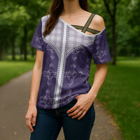 Purple Hawaii Paniolo Quilt Motif Cross Shoulder Shirt