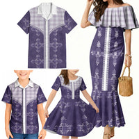 Purple Hawaii Paniolo Quilt Motif Family Matching Mermaid Dress and Hawaiian Shirt