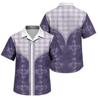 Purple Hawaii Paniolo Quilt Motif Family Matching Off The Shoulder Long Sleeve Dress and Hawaiian Shirt