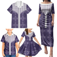 Purple Hawaii Paniolo Quilt Motif Family Matching Puletasi and Hawaiian Shirt