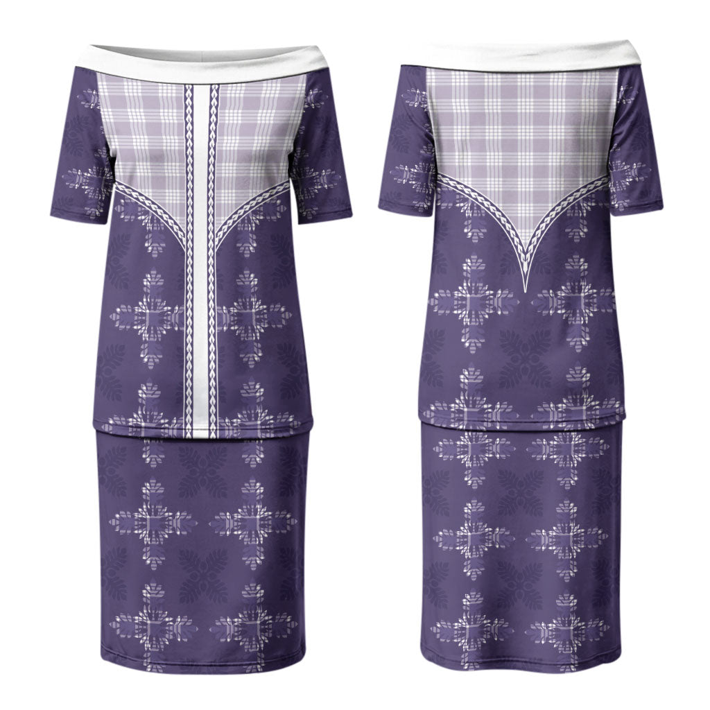 Purple Hawaii Paniolo Quilt Motif Family Matching Puletasi and Hawaiian Shirt