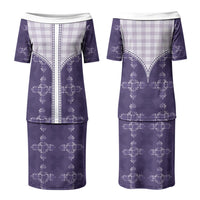Purple Hawaii Paniolo Quilt Motif Family Matching Puletasi and Hawaiian Shirt
