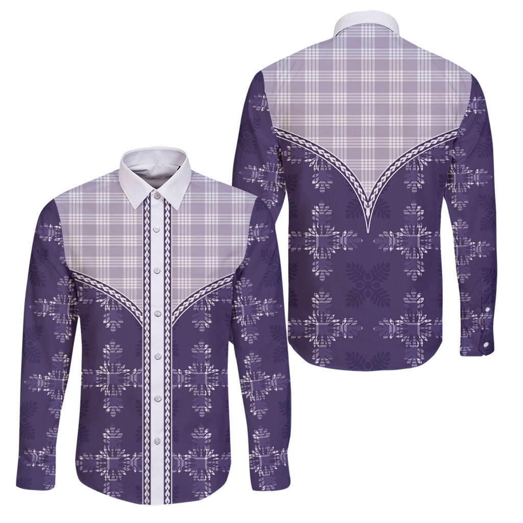 Purple Hawaii Paniolo Quilt Motif Family Matching Puletasi and Hawaiian Shirt