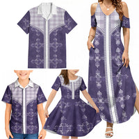 Purple Hawaii Paniolo Quilt Motif Family Matching Summer Maxi Dress and Hawaiian Shirt