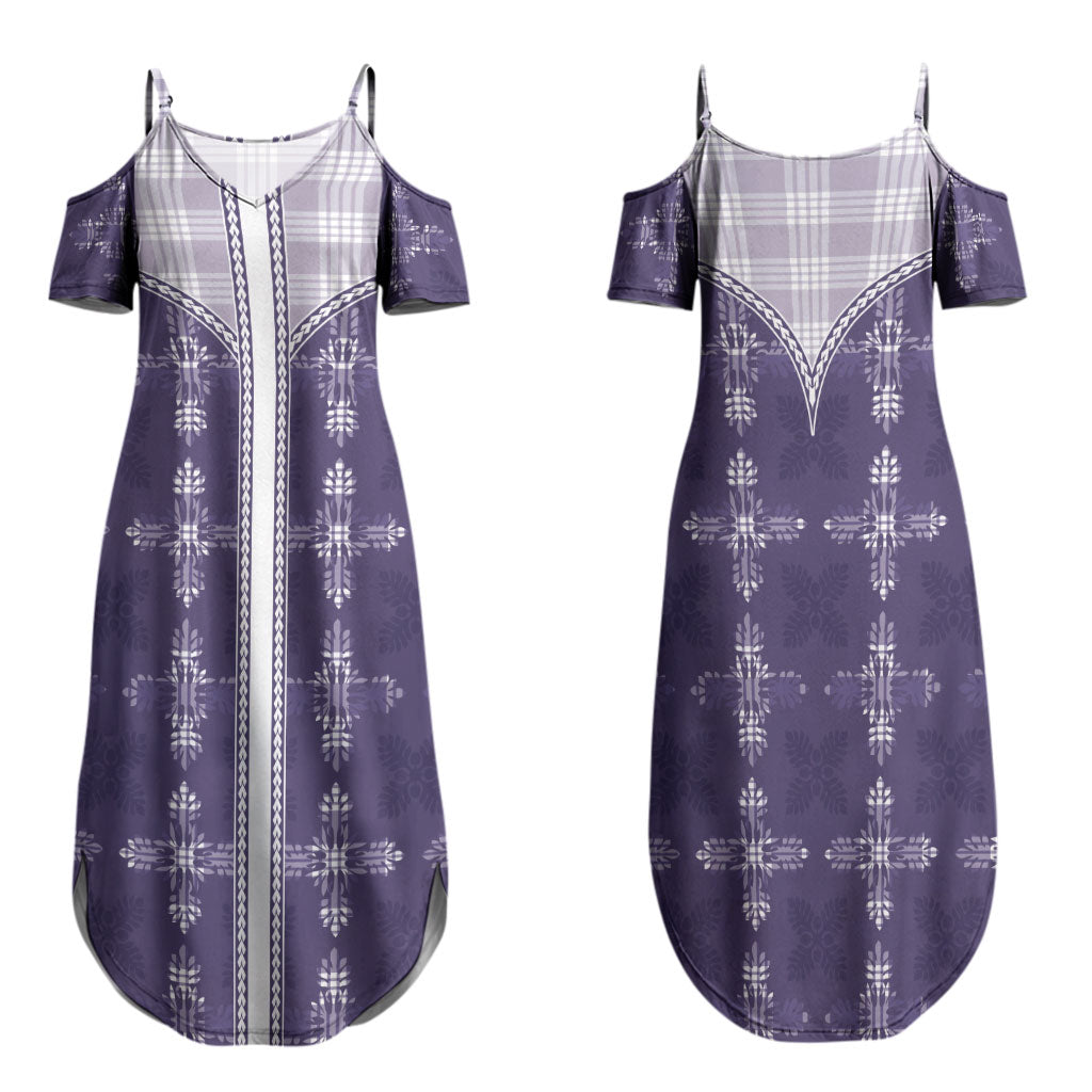 Purple Hawaii Paniolo Quilt Motif Family Matching Summer Maxi Dress and Hawaiian Shirt