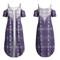 Purple Hawaii Paniolo Quilt Motif Family Matching Summer Maxi Dress and Hawaiian Shirt