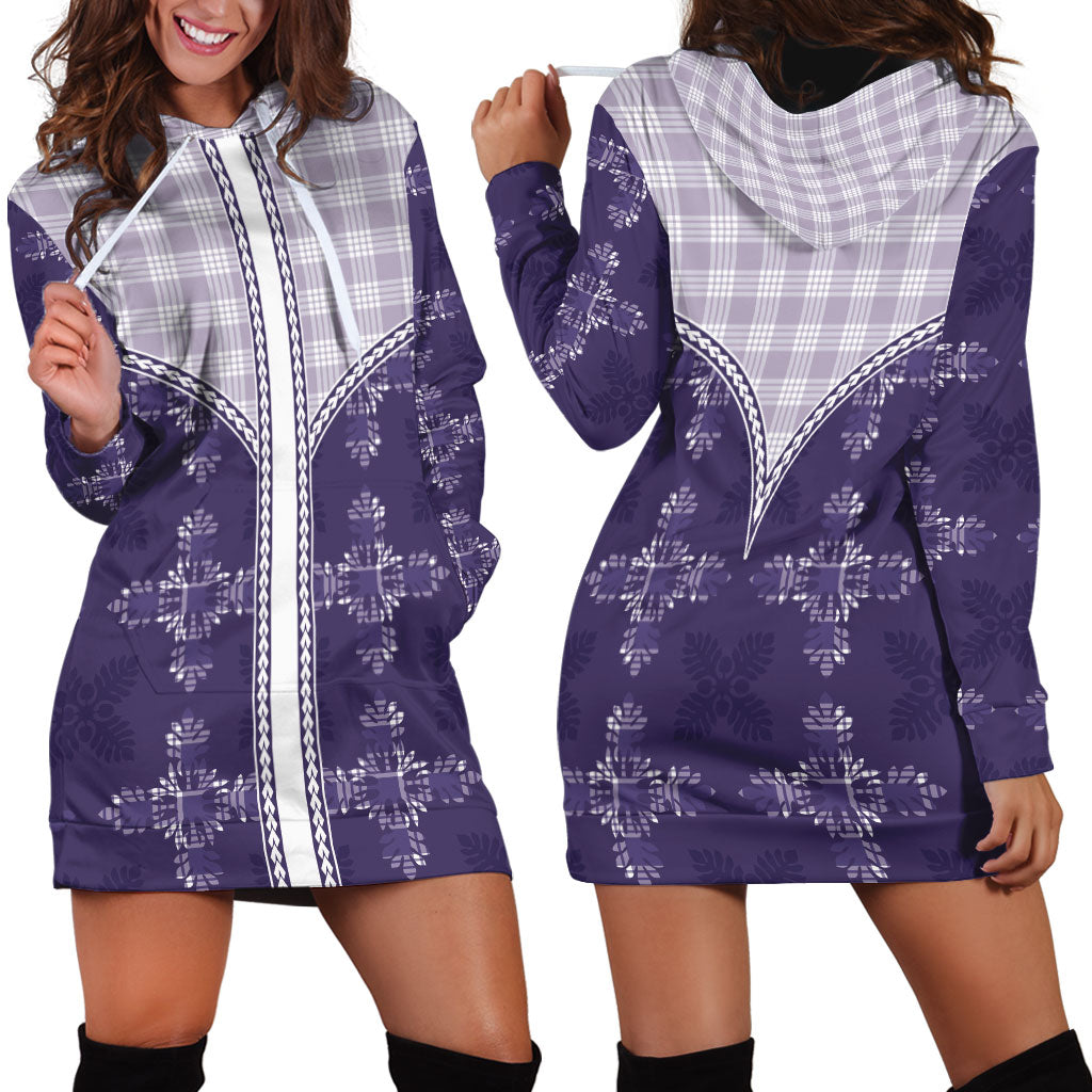 Purple Hawaii Paniolo Quilt Motif Hoodie Dress