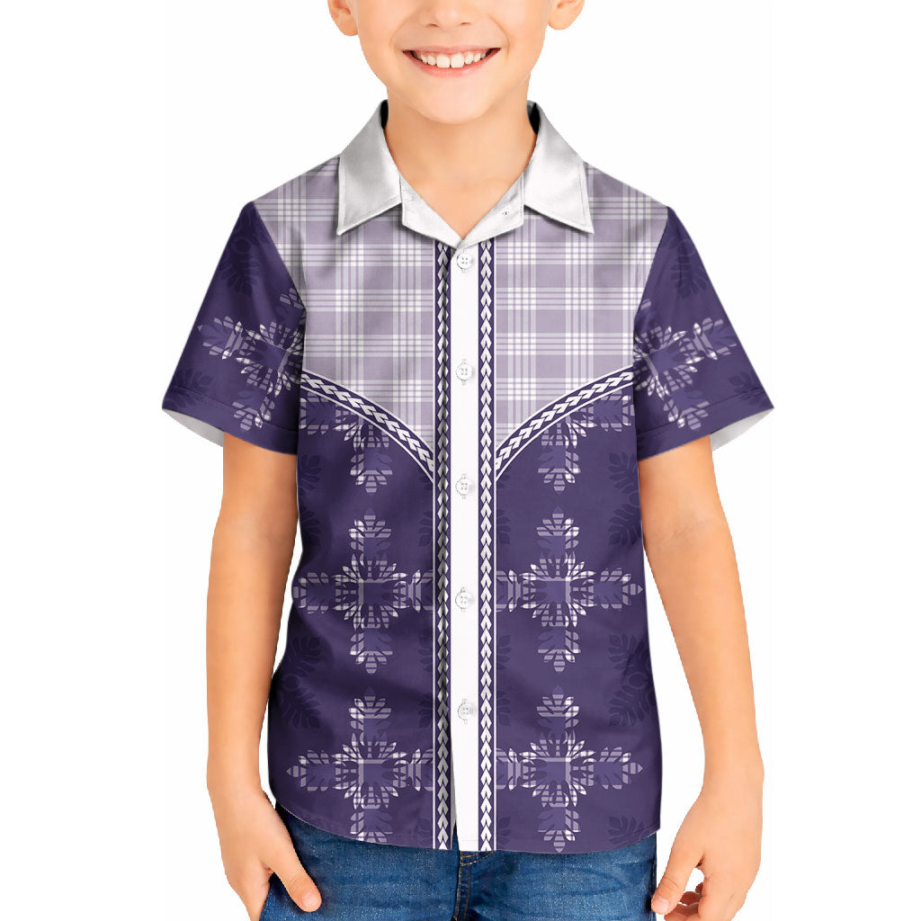 Purple Hawaii Paniolo Quilt Motif Kid Hawaiian Shirt