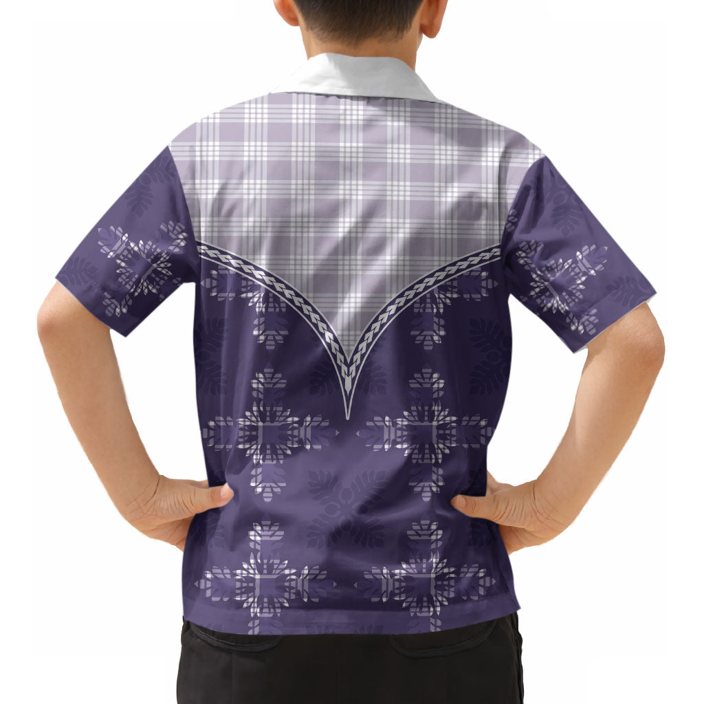 Purple Hawaii Paniolo Quilt Motif Kid Hawaiian Shirt