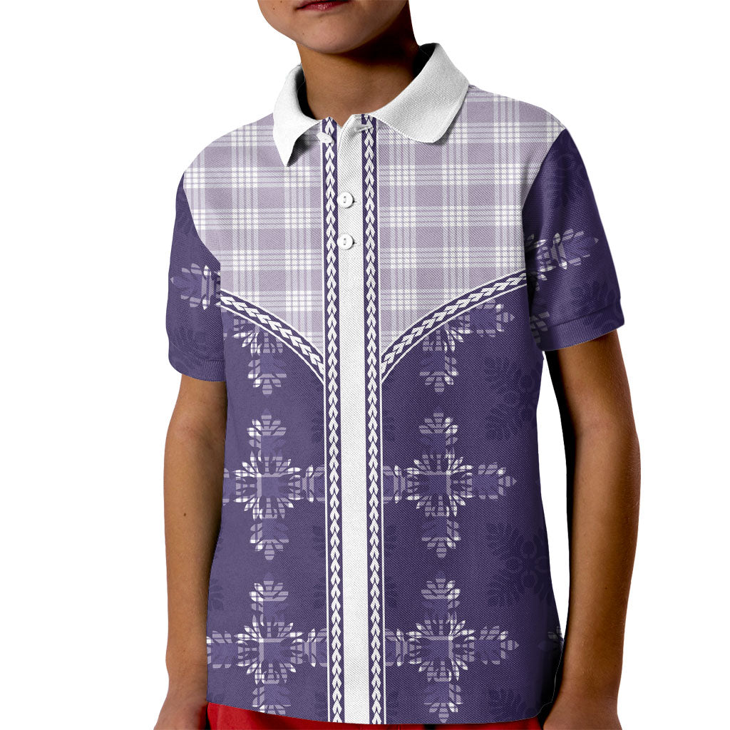 Purple Hawaii Paniolo Quilt Motif Kid Polo Shirt