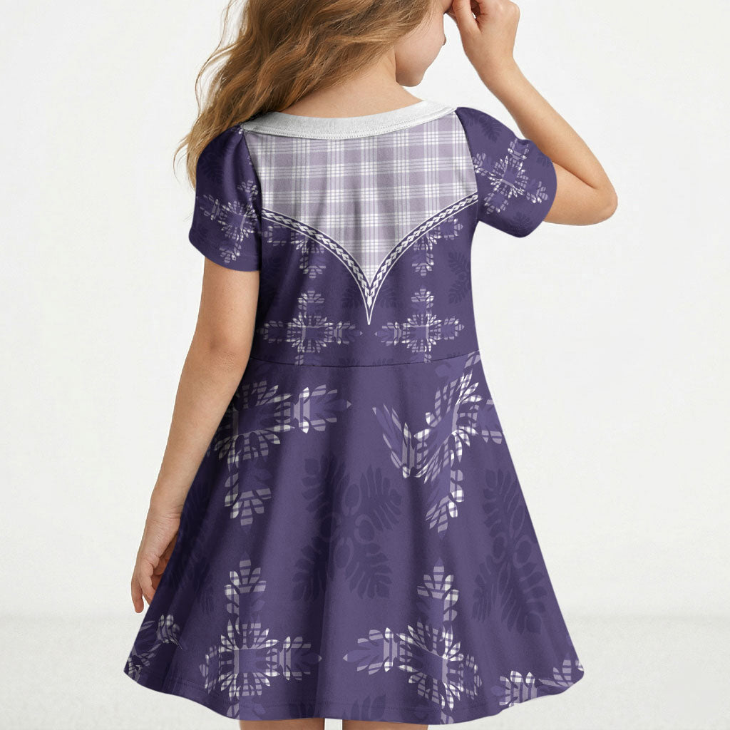 Purple Hawaii Paniolo Quilt Motif Kid Short Sleeve Dress