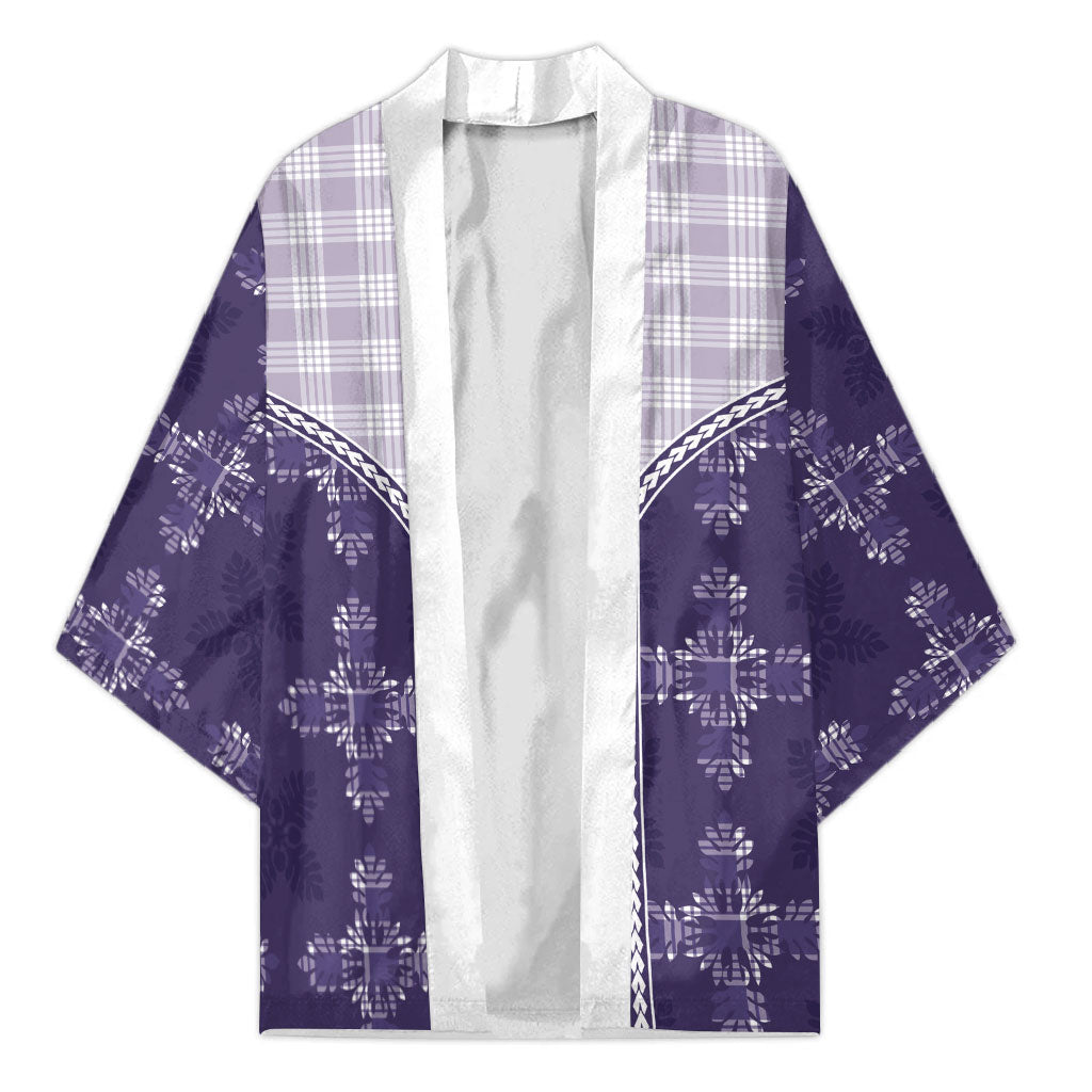 Purple Hawaii Paniolo Quilt Motif Kimono LT05 Unisex Purple - Polynesian Pride